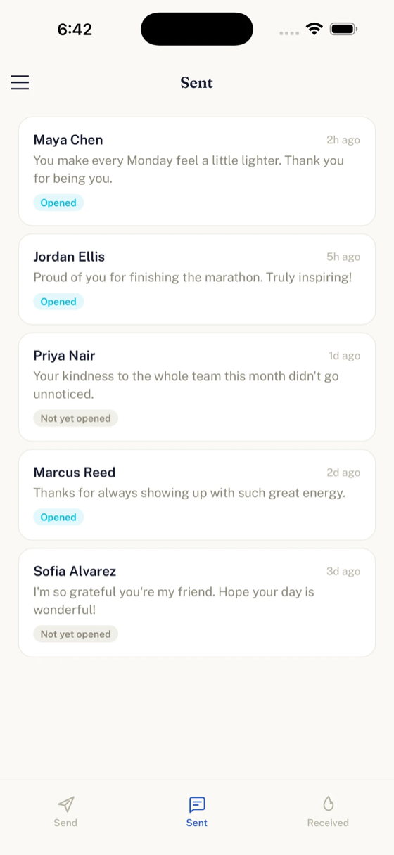 The Sent tab showing which messages have been opened